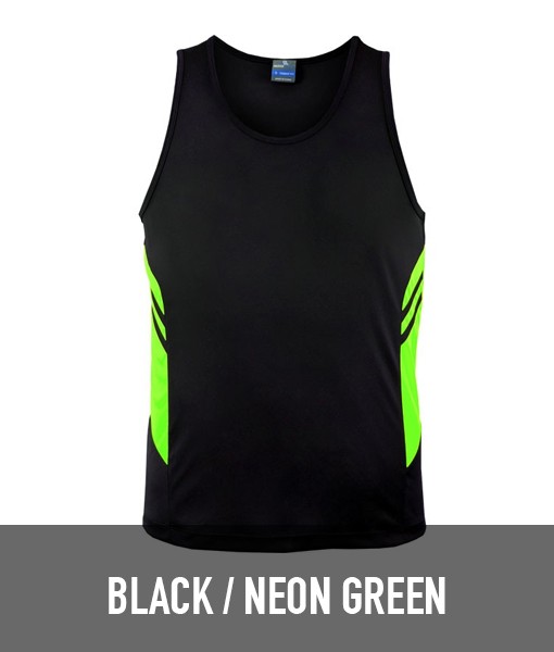 Aussie Pacific Tasman Singlet Black Neon Green 1111