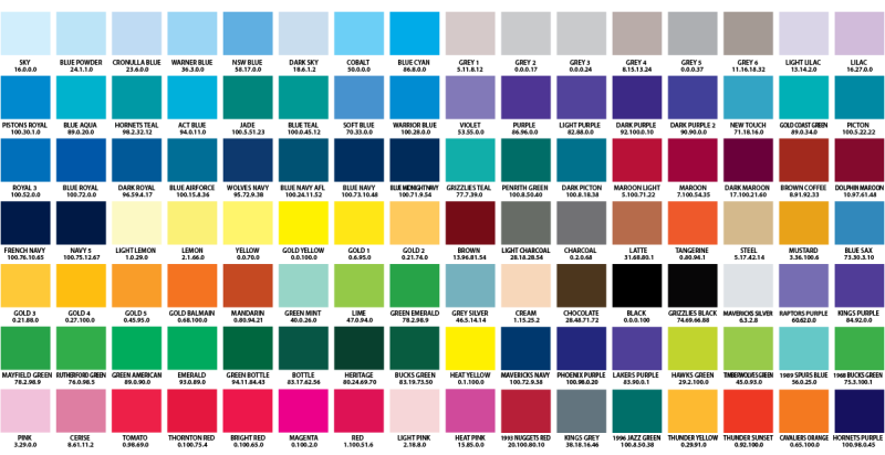 Custom Colour Chart Example Customised Softshell Jackets & Vests - One Sport