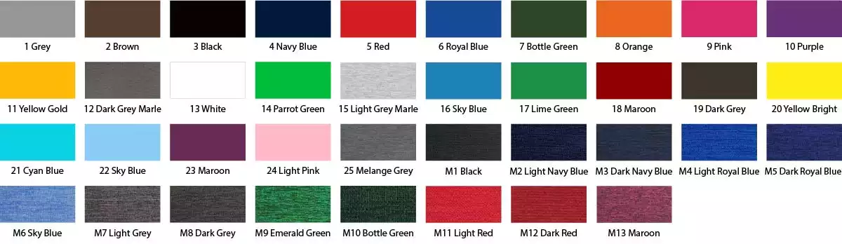 Hoodie Varsity Cut & Sewn and Melange Colour Chart