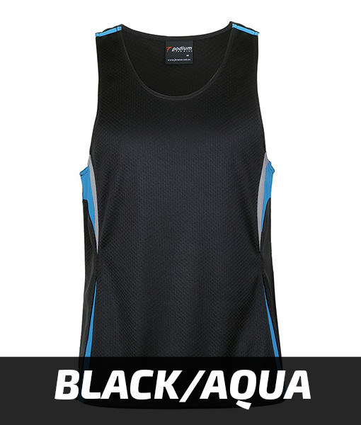 JBs Wear Cool Singlet Black Aqua 7CJS